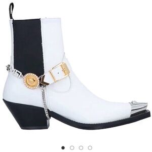 NWT $1,775 Versace cowboy boots 8.5 Western Medusa Buckle Leather Ankle Crystals